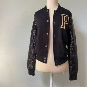 Victoria's Secret Sequin Sleeve Varsity Jacket PINK